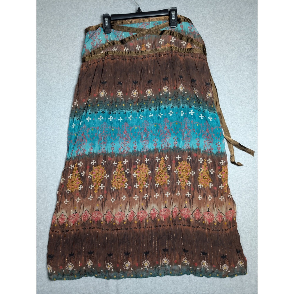 Star City Maxi Skirt Size 13 Brown Turquoise‎ Boho Earthy Flowy Hippie Gypsy Y2K